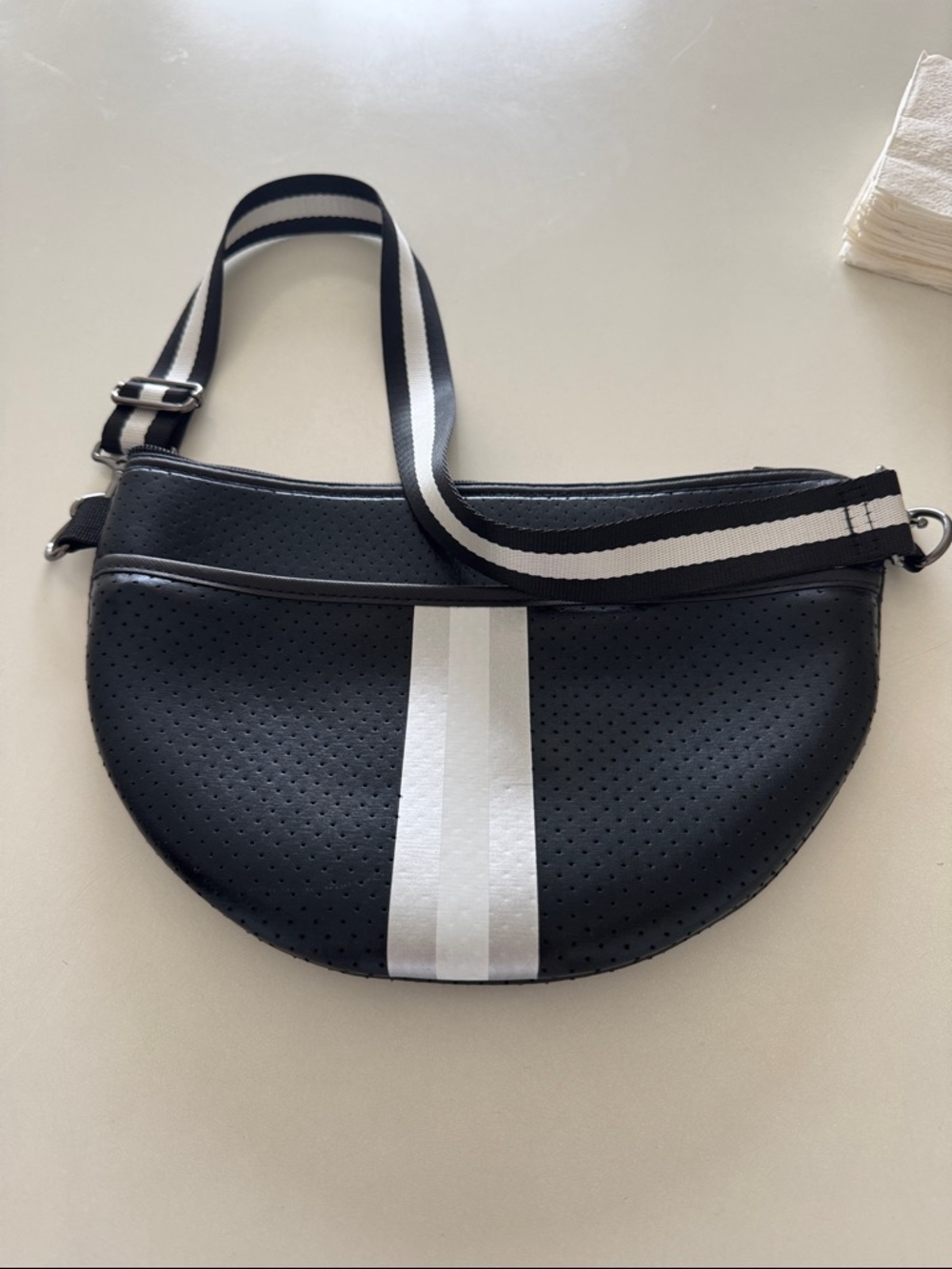 HAUTE SHORE Black Perforated Neoprene Pouch with White Logo